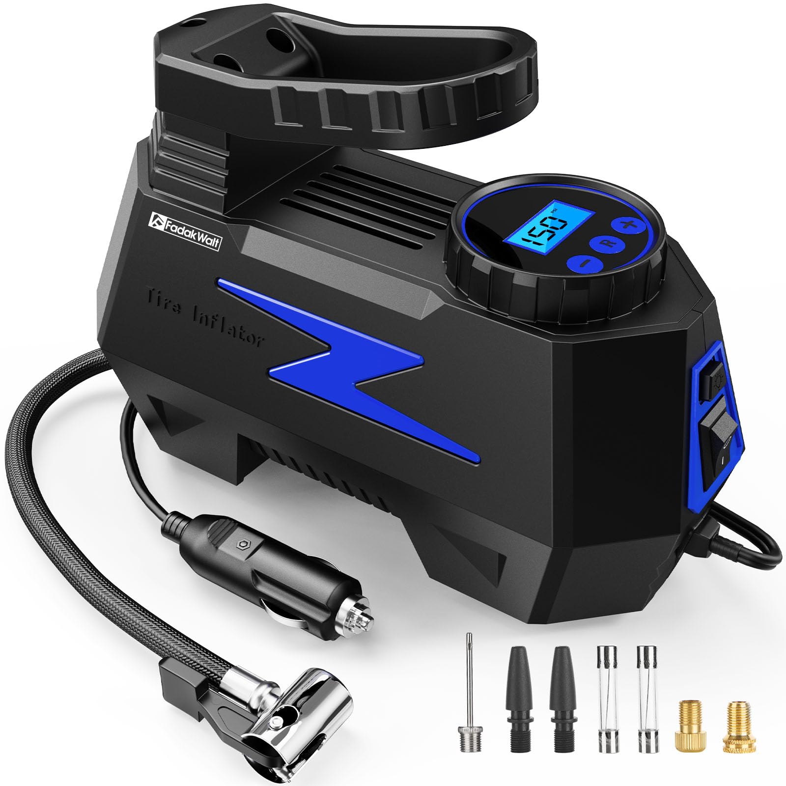 Fadakwalt Tire Inflator Portable Air Compressor, Dc 12V Tire Air Pump With Led And 150Psi Digital Pressure Gauge, Portable Tire